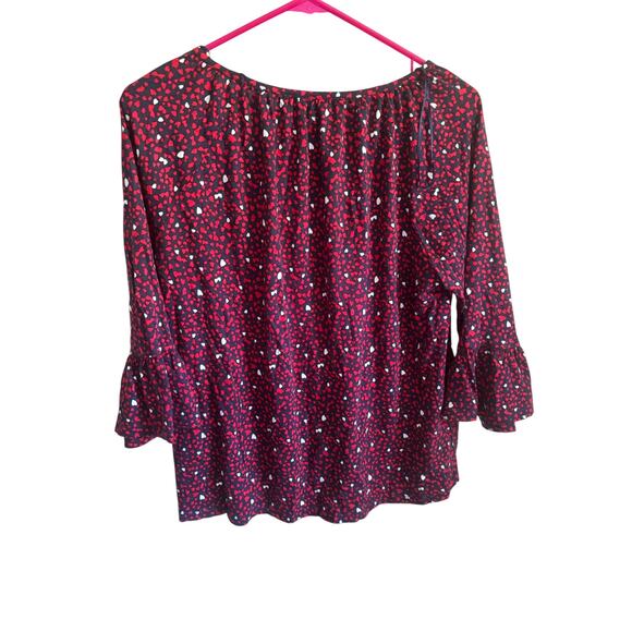 Michael Kors Top Medium Blue Red Hearts Bell Sleeve Blouse Women's size: large - Picture 3 of 7